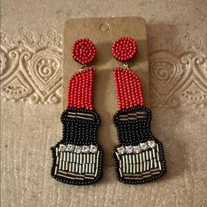 New Women’s Red and Black Beaded Lipstick Earrings gorgeous